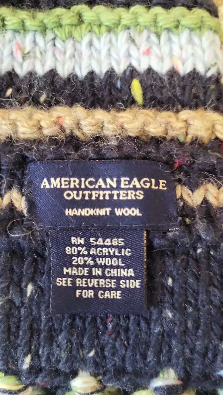 American Eagle Navy Multi-Striped Knit Fringe Scarf